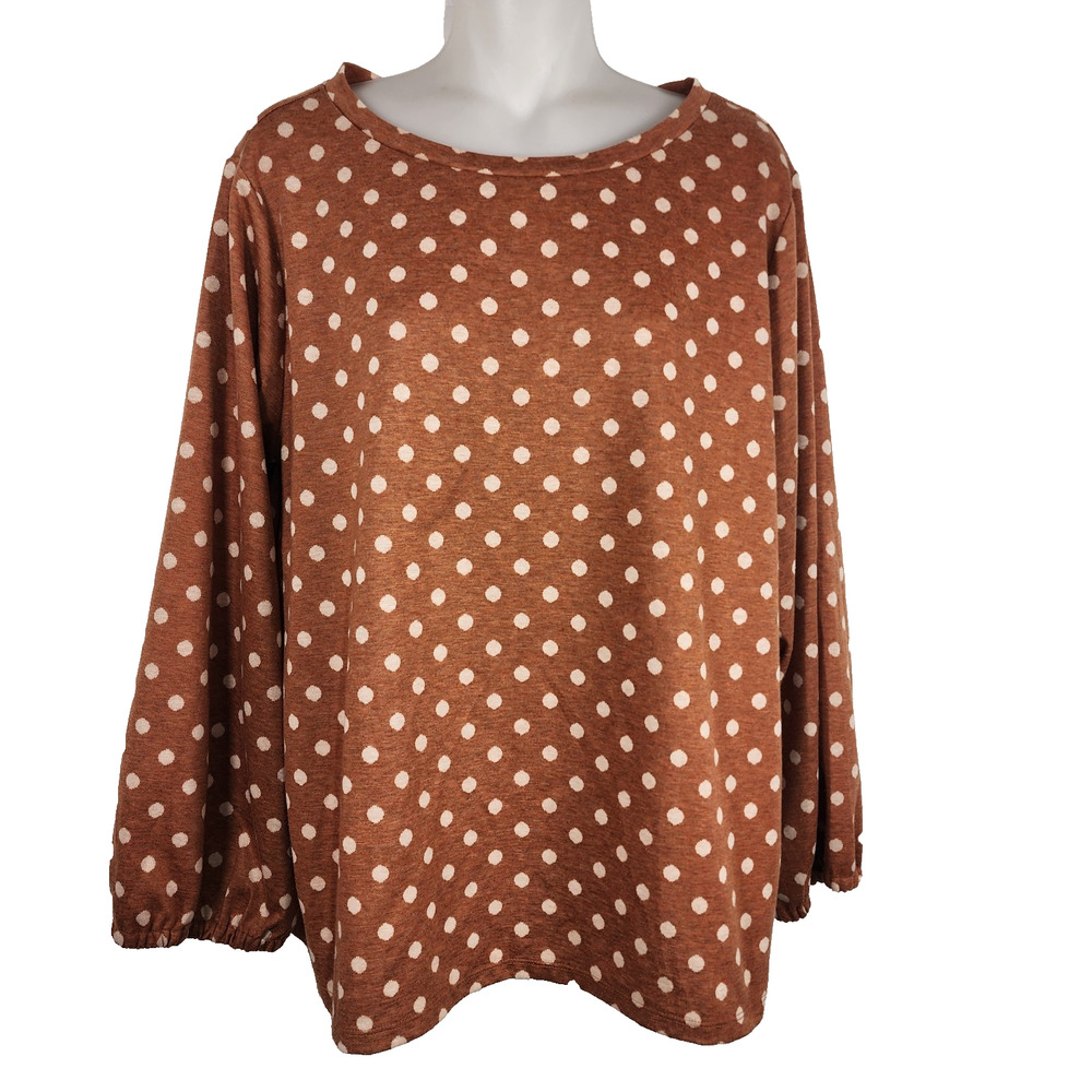 Loft Women’s Top Size XL Brown Polka Dot 3/4 Sleeve Knit Stretch Casual Pullover